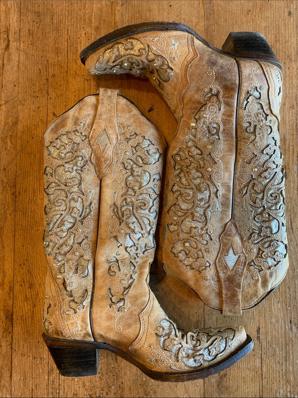 Corral Tan Leather Handcrafted Glitter Boot - Picture 8 of 16